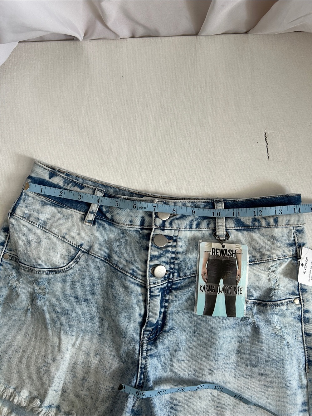 Rewash Brand Light Blue Acid Wash High-Rise Shortie Jean Shorts - Picture 6 of 9